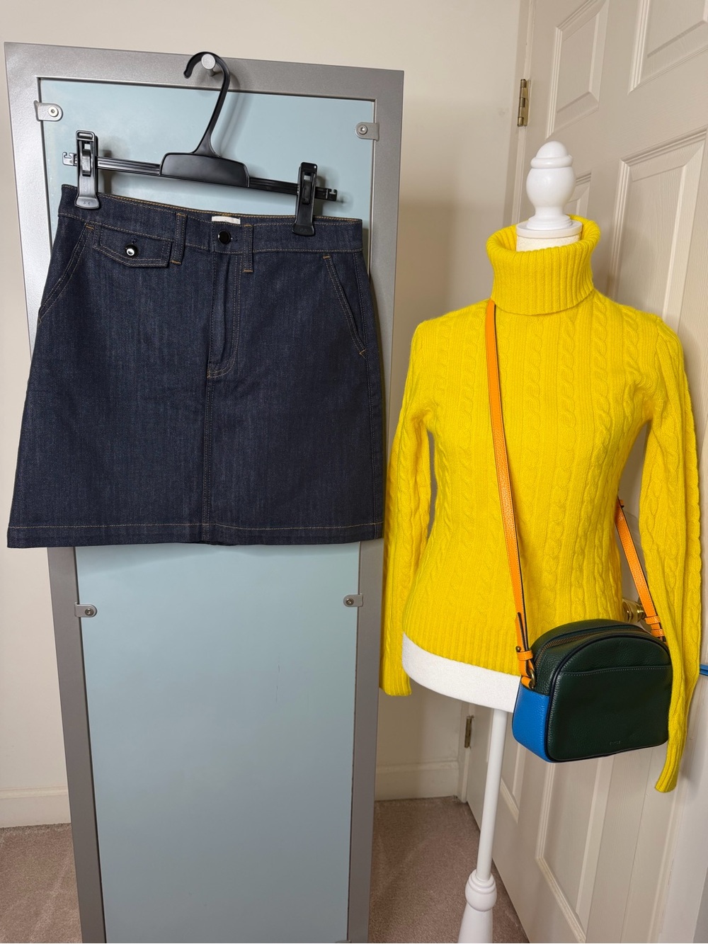 J. Crew Dark Blue Denim Skirt with Contrast Stitching